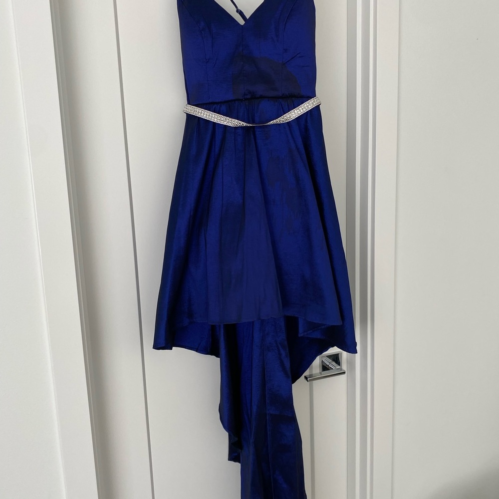 Blue High-low homecoming dress with silver belt